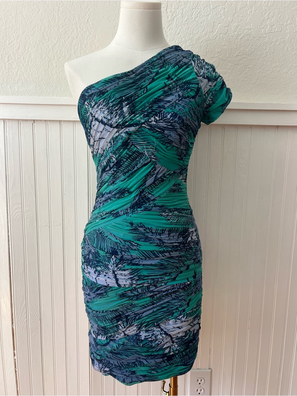 BCBGMAXAZRIA Indie Sleaze‎ Y2K One Shoulder Ruched Bodycon Mini Dress S Bandage